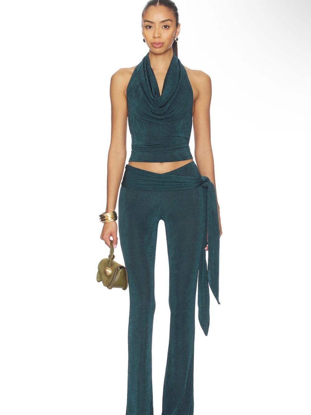 LIONESS Heritage Cowl Neck Halter Top & Pants w/ Tie Set